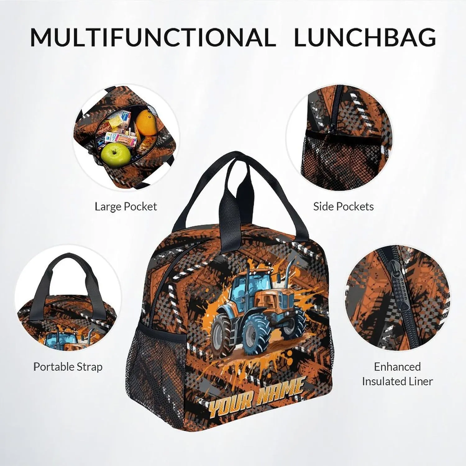 Mercuryelf Backpack and Lunch Box Set - 17 Inch Boys Bookbag with Lunch Bag for Primary Middle - Personalized Cool 3 in 1 Tractor Backpacks Set