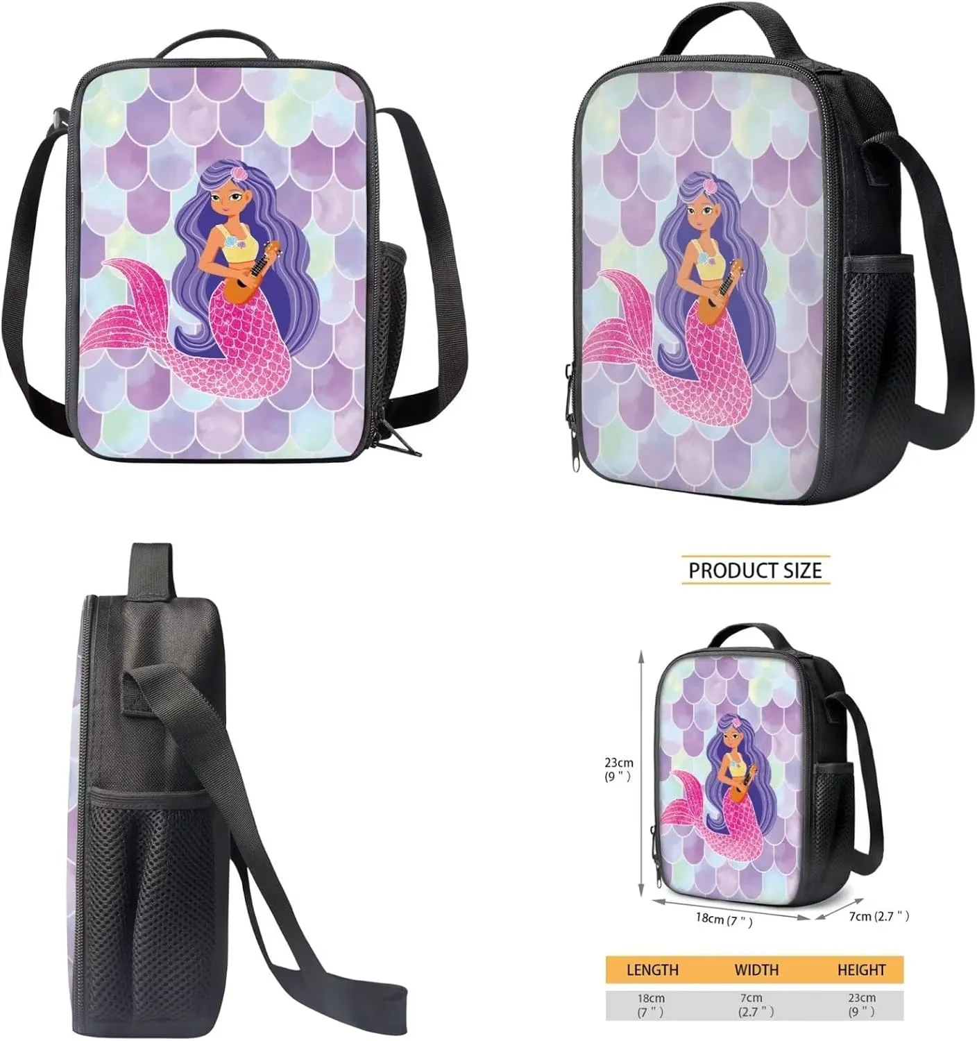 Mermaid Backpack Set for Kids Girls Preschool Elementary School Backpack Bookbags with Insulated Lunch Bag Handbag Pencil Case 3 Pack Set Bookbag Lunch Bag