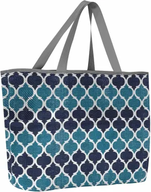Mesh Beach Bag Oversized Tote Bags for Women Teal Moroccan Pattern Buffalo Check Large Travel Pool Bags with 8 Pockets