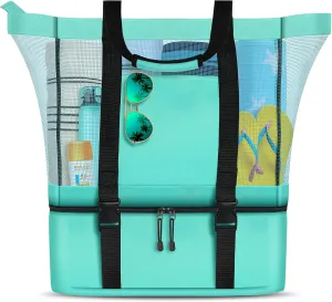 Mesh Beach Tote Bag with Detachable Beach Cooler - MAX Capacity 38L 150lbs Ultra Durable for Women