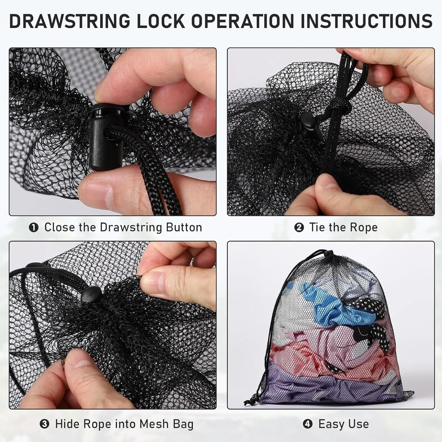 Mesh Drawstring Bag Durable Delicate Mesh Laundry Bag Multicolor Nylon Mesh Bag Small Mesh Gym Bag Travel Mesh Beach Bag Locking Closure Storage Bag For College, Gym, Yoga, Sport