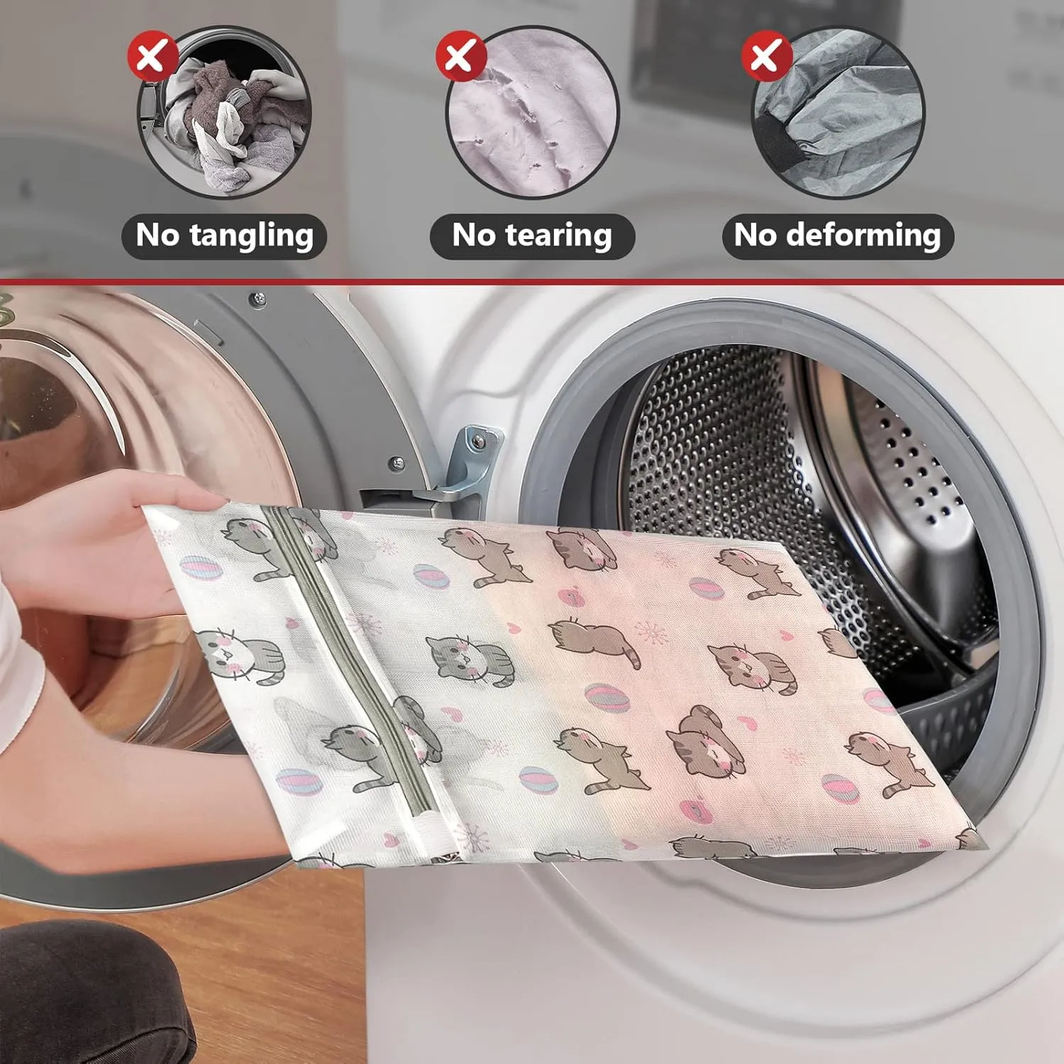 Mesh Laundry Bags for Delicates with Cute Prints,Set of 5 Lingerie Bags for Washing Delicates,Delicates Laundry Bags for Bra,Lingerie,Underwear,Sock(CAT)