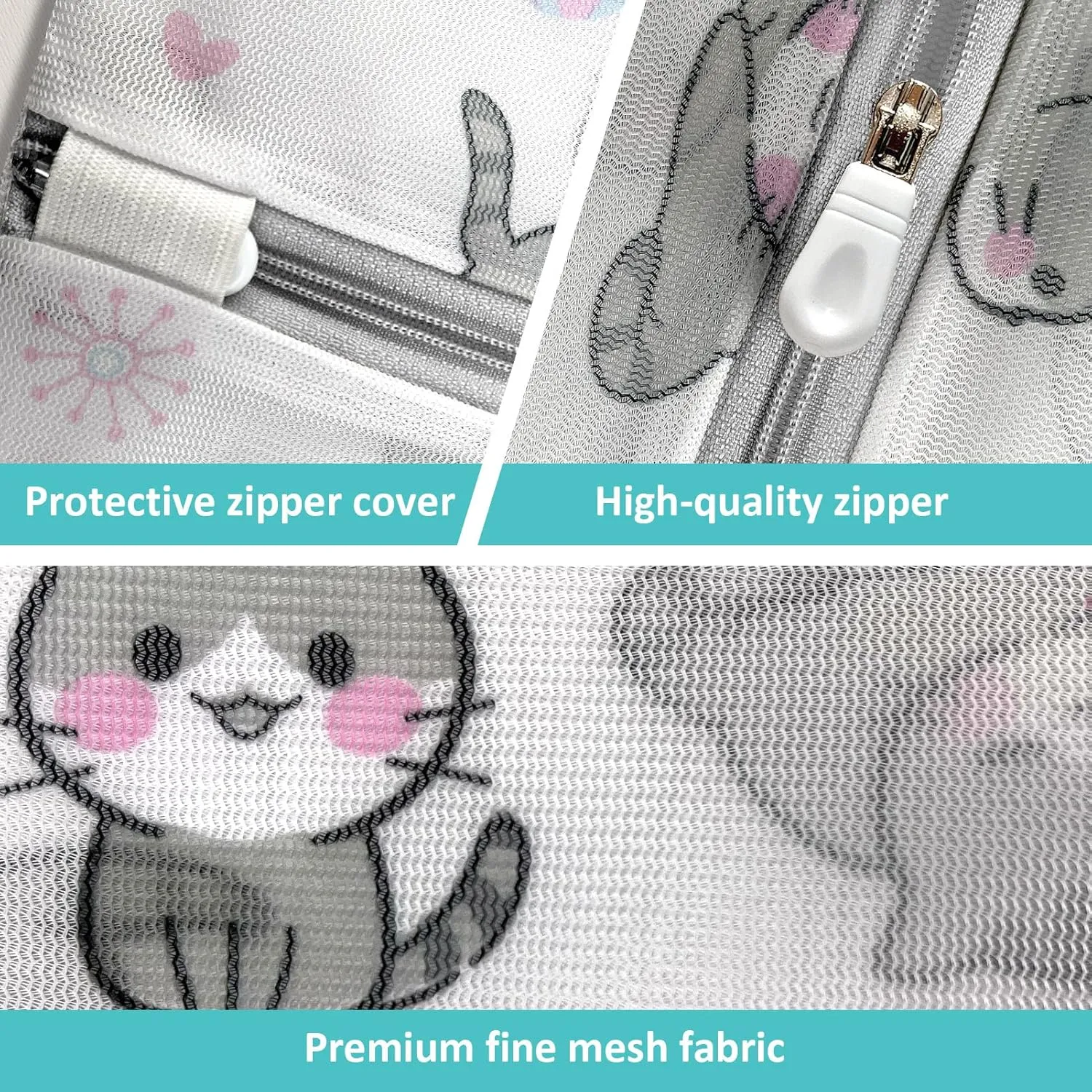 Mesh Laundry Bags for Delicates with Cute Prints,Set of 5 Lingerie Bags for Washing Delicates,Delicates Laundry Bags for Bra,Lingerie,Underwear,Sock(CAT)