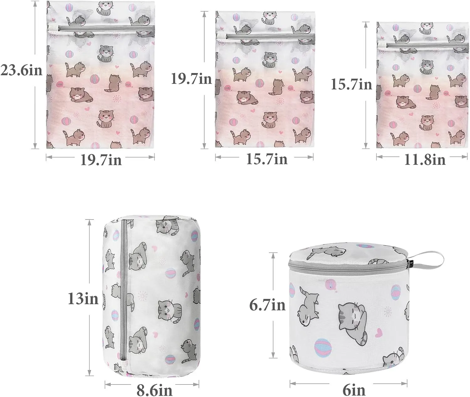 Mesh Laundry Bags for Delicates with Cute Prints,Set of 5 Lingerie Bags for Washing Delicates,Delicates Laundry Bags for Bra,Lingerie,Underwear,Sock(CAT)