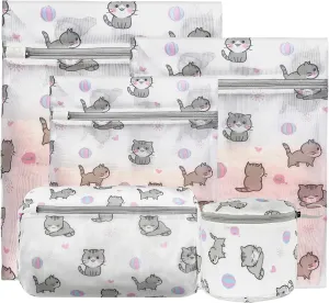 Mesh Laundry Bags for Delicates with Cute Prints,Set of 5 Lingerie Bags for Washing Delicates,Delicates Laundry Bags for Bra,Lingerie,Underwear,Sock(CAT)