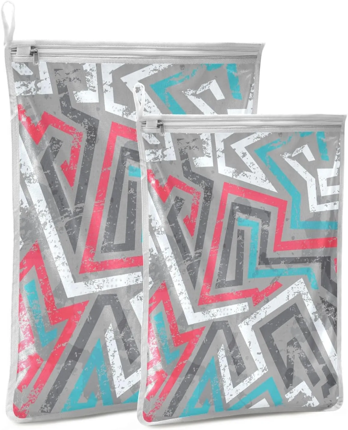 Mesh Laundry Bags Lingerie Bags for Washing Delicates 2 PCS Wash Bag with Zipper Small and Medium Washable Abstract Grey