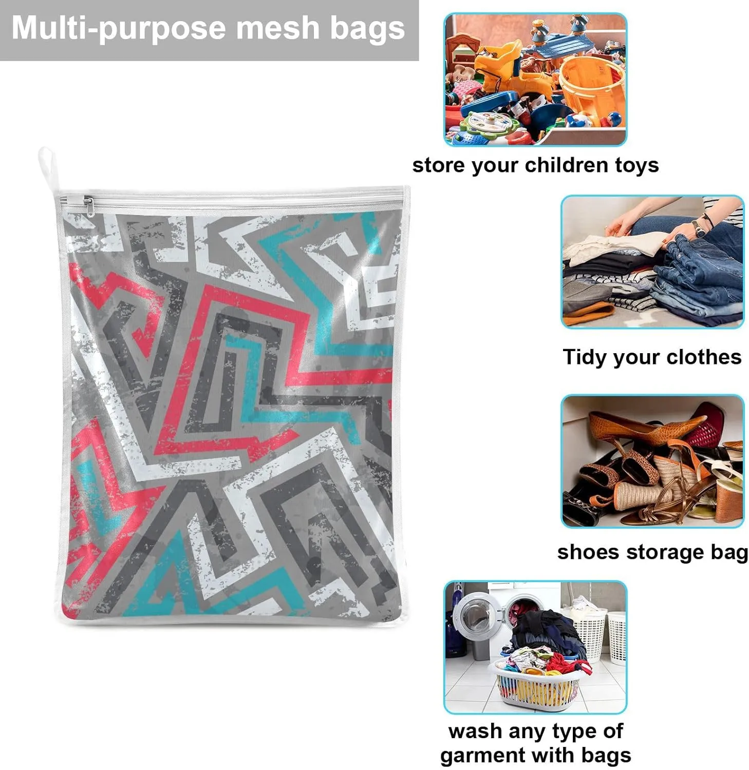 Mesh Laundry Bags Lingerie Bags for Washing Delicates 2 PCS Wash Bag with Zipper Small and Medium Washable Abstract Grey