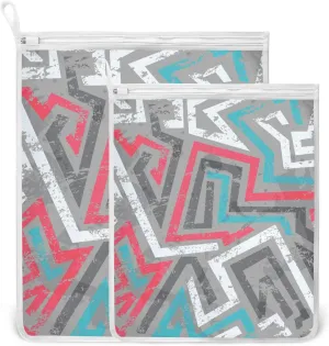 Mesh Laundry Bags Lingerie Bags for Washing Delicates 2 PCS Wash Bag with Zipper Small and Medium Washable Abstract Grey