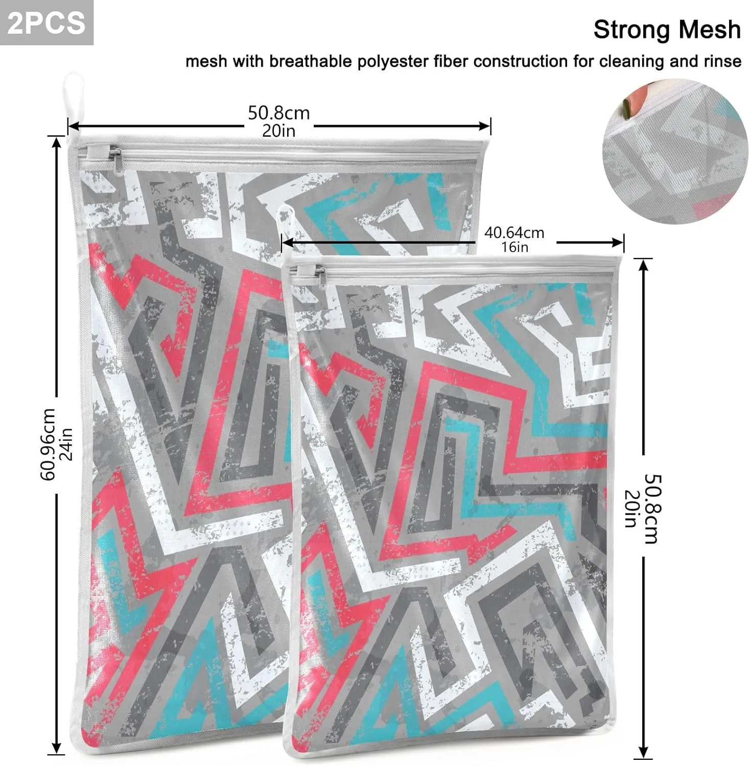 Mesh Laundry Bags Lingerie Bags for Washing Delicates 2 PCS Wash Bag with Zipper Small and Medium Washable Abstract Grey