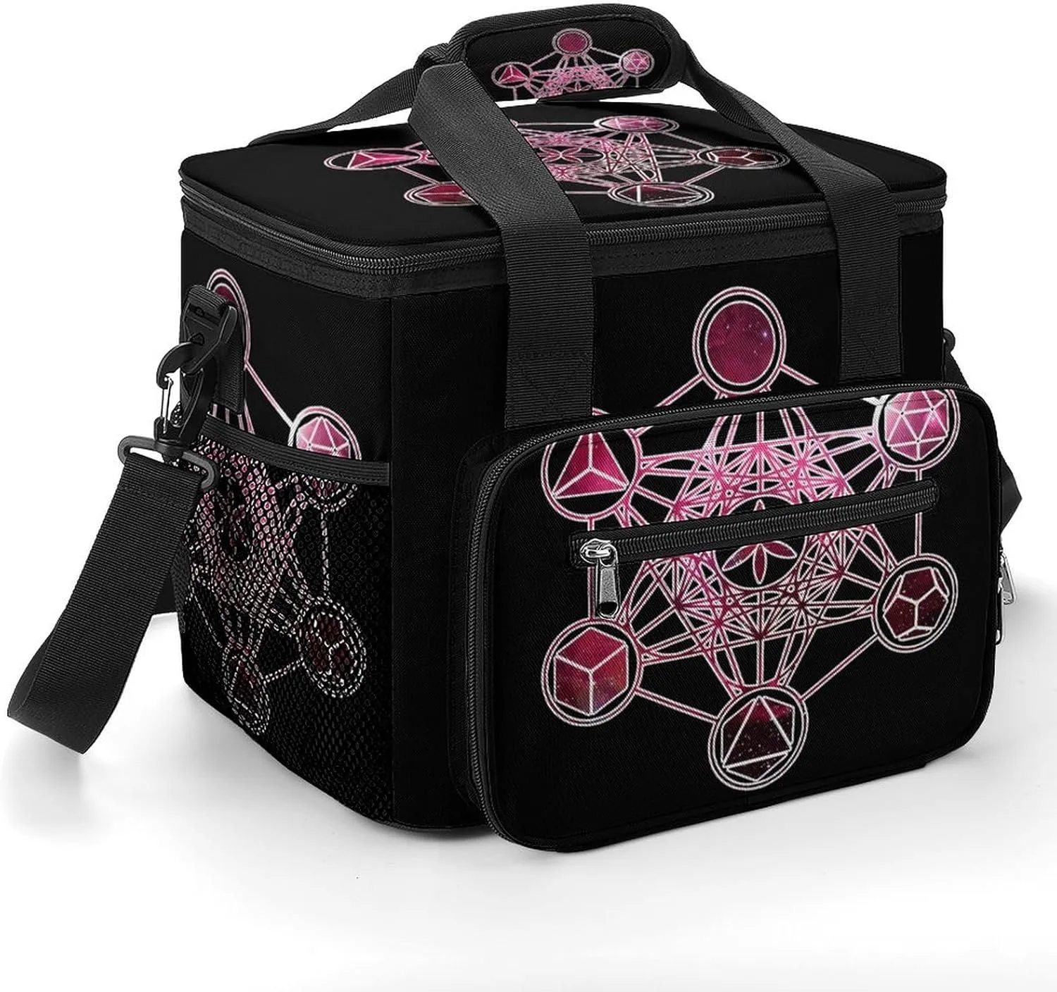 Metatron's Cube Sacred Geometry Cooler Bag with Handle Portable Lunch Bags Adjustable Crossbody Straps Insulation Tote for Camping