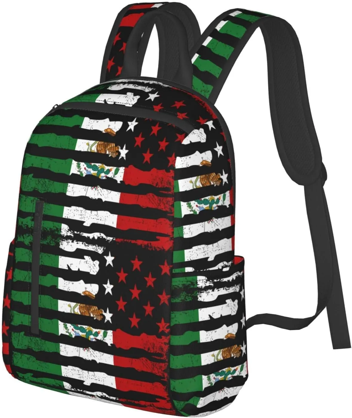 Mexican American Pride USA Flag Mexico Roots Travel Backpacks Casual Laptop Backpack Sport Rucksack Large Capacity Daypack Multi-Pockets Adjustable Strap Bag for Working Hiking
