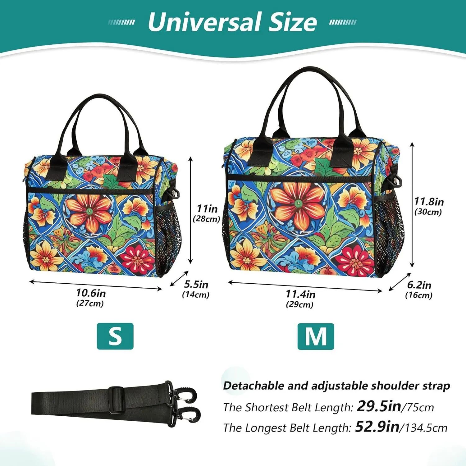 Mexican Ceramic Tile Print Insulated Lunch Bag with Shoulder Strap & Carry Handle, Eco-friendly Cooler Bag Tote Bag for Men,Women（696）