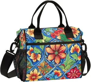Mexican Ceramic Tile Print Insulated Lunch Bag with Shoulder Strap & Carry Handle, Eco-friendly Cooler Bag Tote Bag for Men,Women（696）