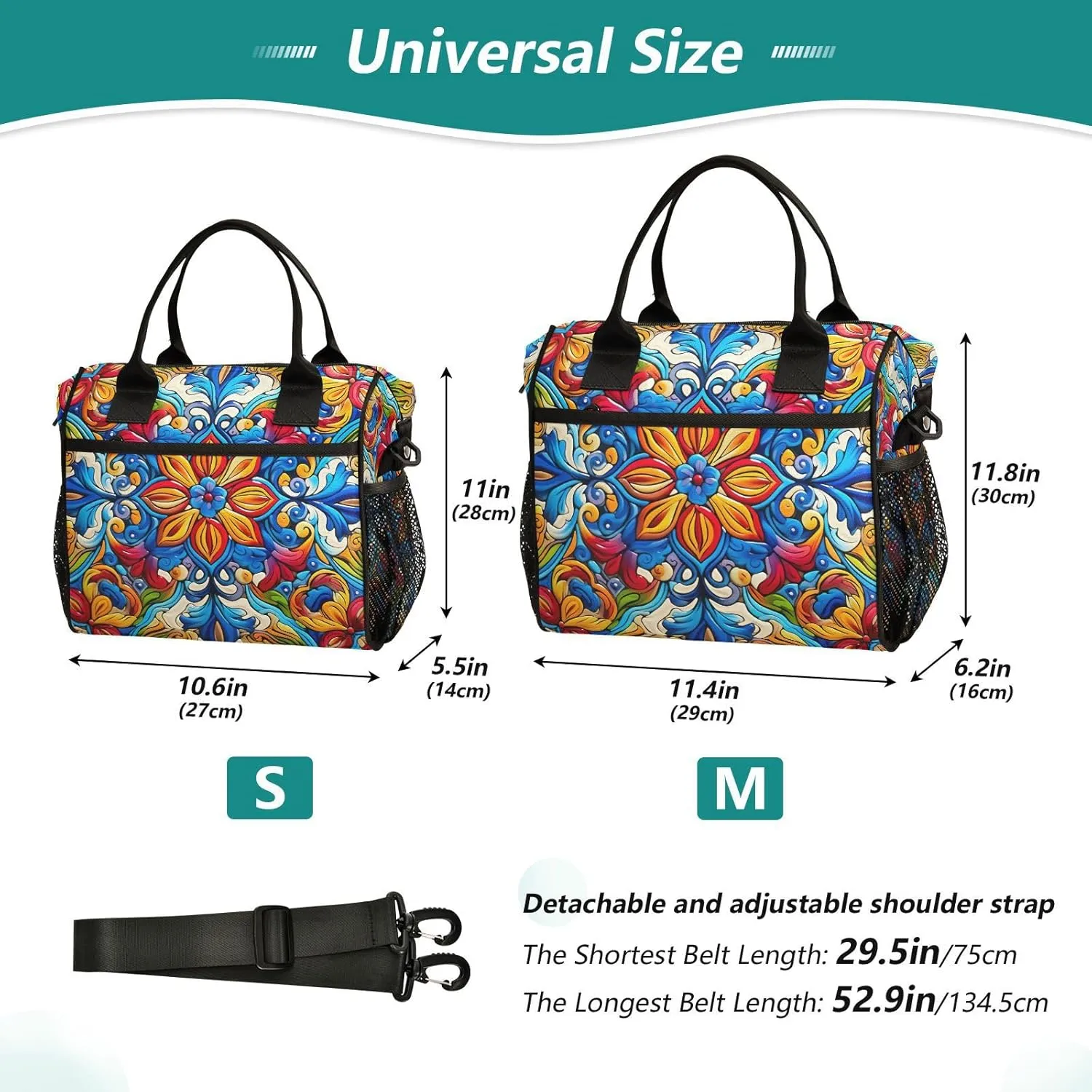 Mexican Ceramic Tile Print Insulated Lunch Bag with Shoulder Strap & Carry Handle, Eco-friendly Cooler Bag Tote Bag for Men,Women（732）