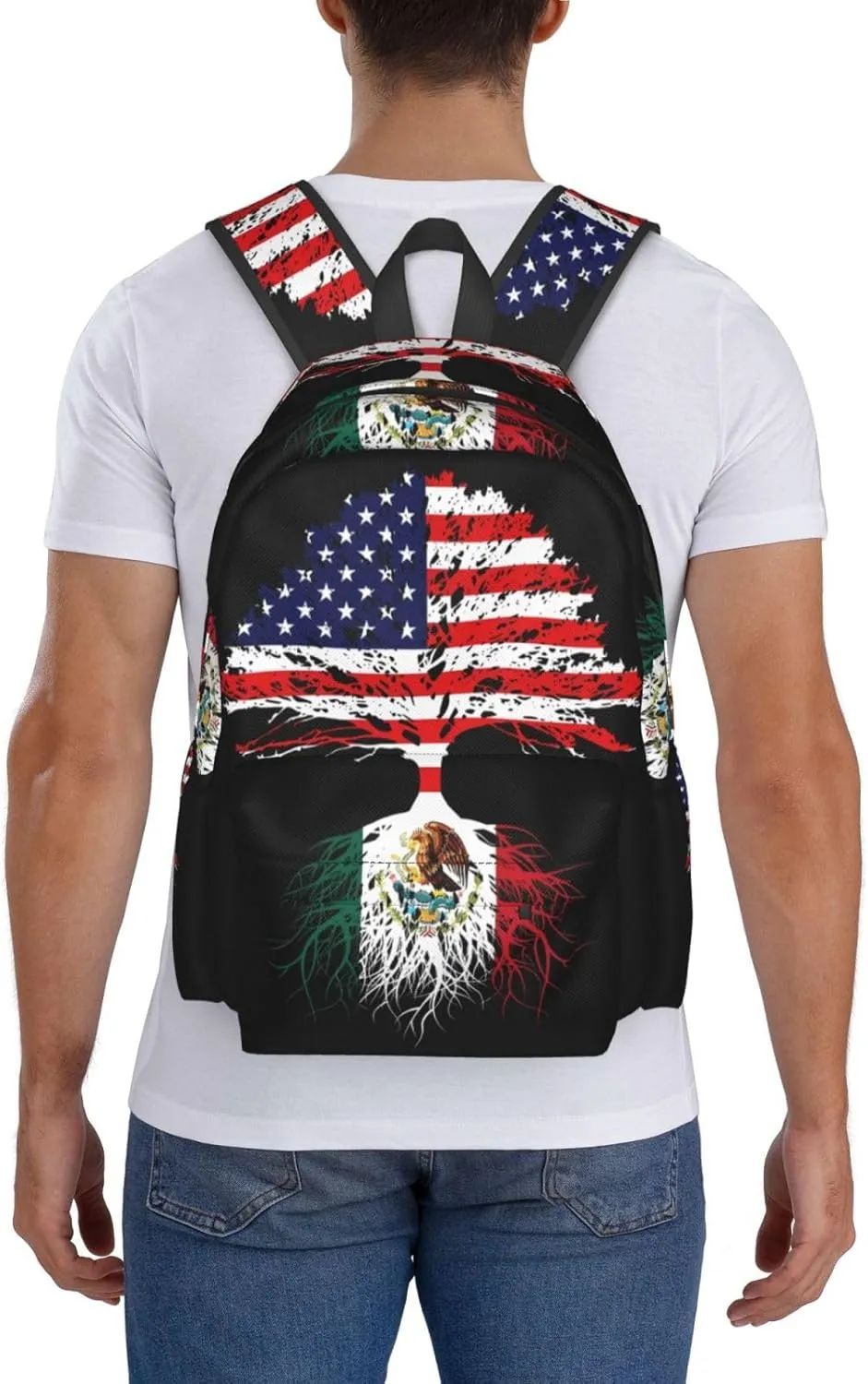 Mexican Mexico American Flag Mexico Grown Mexican Roots Laptop Backpack Work Travel Backpacks Business Rucksack Casual Outdoor Daypack with Adjustable Strap Bags for Sports Office Gym Hiking