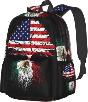 Mexican Mexico American Flag Mexico Grown Mexican Roots Laptop Backpack Work Travel Backpacks Business Rucksack Casual Outdoor Daypack with Adjustable Strap Bags for Sports Office Gym Hiking