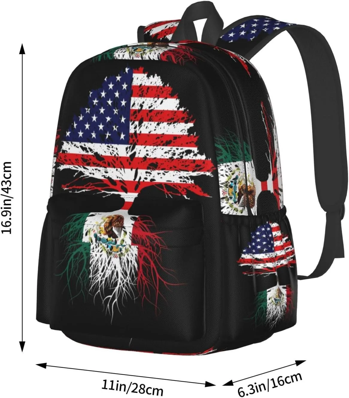 Mexican Mexico American Flag Mexico Grown Mexican Roots Laptop Backpack Work Travel Backpacks Business Rucksack Casual Outdoor Daypack with Adjustable Strap Bags for Sports Office Gym Hiking