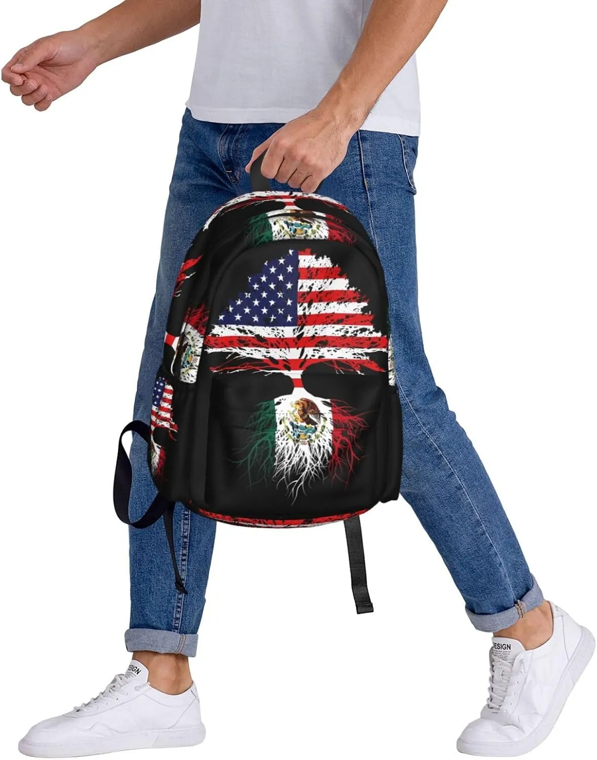 Mexican Mexico American Flag Mexico Grown Mexican Roots Laptop Backpack Work Travel Backpacks Business Rucksack Casual Outdoor Daypack with Adjustable Strap Bags for Sports Office Gym Hiking