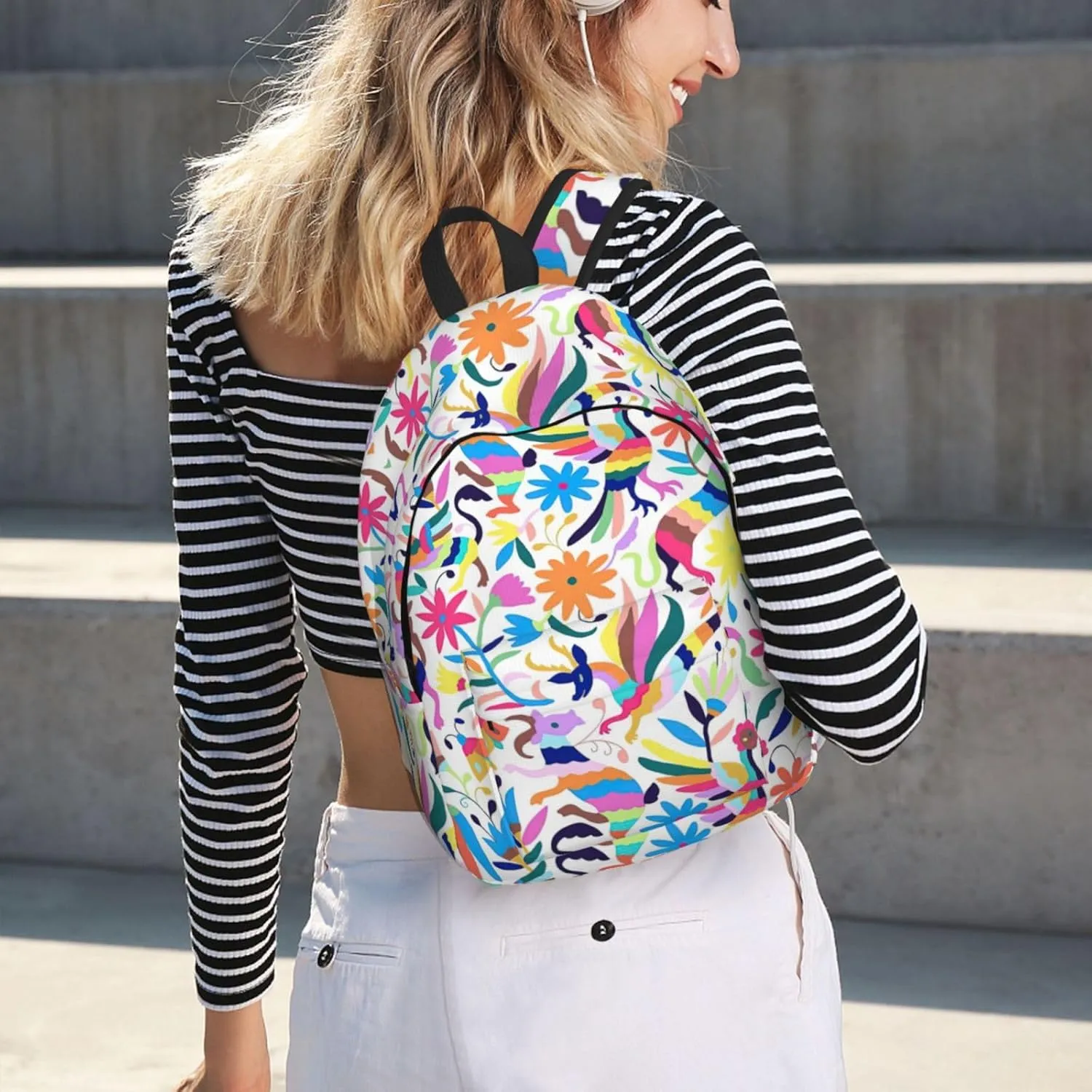 Mexican Otomi Animals Print Canvas Backpack Women,Mens Travel Casual Daypack Bookbag For Laptop Work Travel Hiking