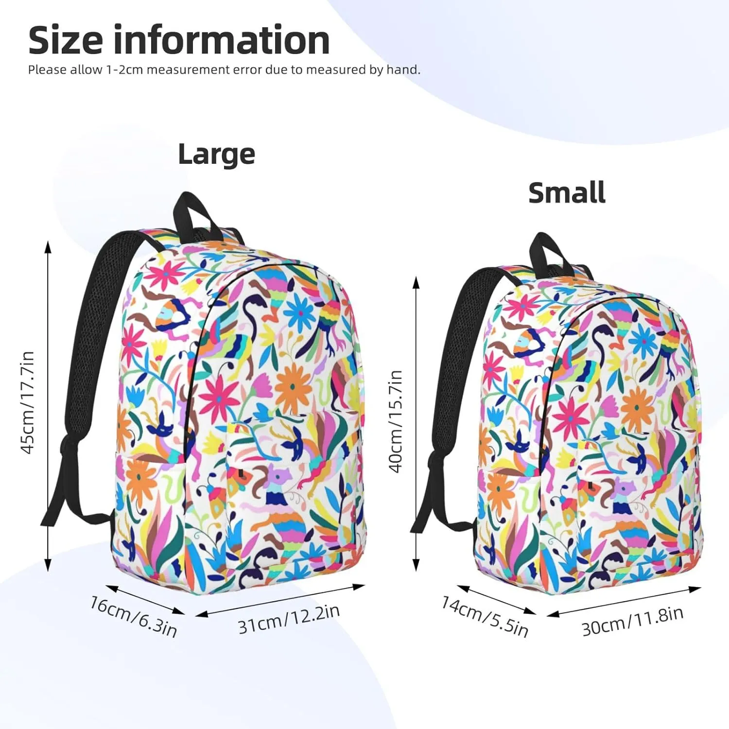 Mexican Otomi Animals Print Canvas Backpack Women,Mens Travel Casual Daypack Bookbag For Laptop Work Travel Hiking