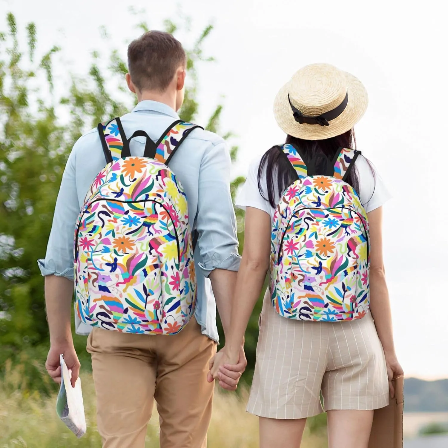 Mexican Otomi Animals Print Canvas Backpack Women,Mens Travel Casual Daypack Bookbag For Laptop Work Travel Hiking