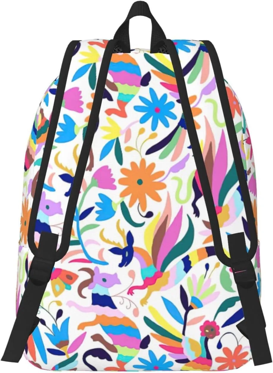 Mexican Otomi Animals Print Canvas Backpack Women,Mens Travel Casual Daypack Bookbag For Laptop Work Travel Hiking