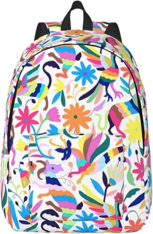 Mexican Otomi Animals Print Canvas Backpack Women,Mens Travel Casual Daypack Bookbag For Laptop Work Travel Hiking