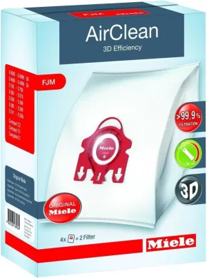 Miele AirClean 3D Efficiency Dust Bag, Type FJM, 4 Bags & 2 Filters