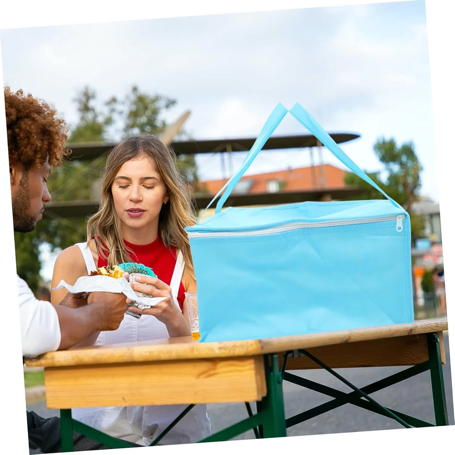 Mikinona Insulation Bags Reusable Bag Insulated Shopping Bags Thermal Bags Lunch Bag for Women Lunchbox Waterproof Cooler Tote Bag for Women Lunchable Big Catering Bag Non-Woven Fabric Blue