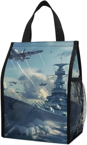 Military USS Enterprise Yorktown-Class Battleship Lunch Bags for Women Men Insulated Lunch Box Reusable Tote Bag for Home Office