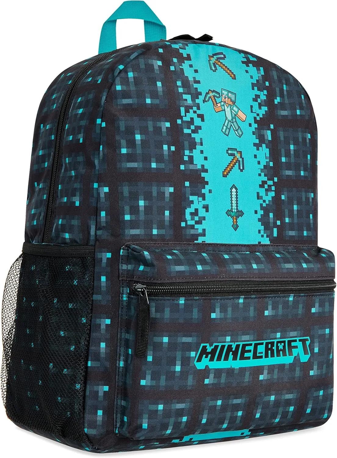 Minecraft Kids School Backpack with Zipped Front Pocket for Sports, Gym, Travel - Gamer Gifts (Blue)