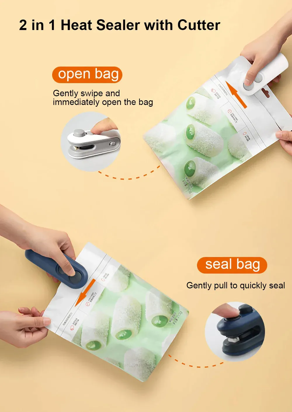 Mini Heat Bag Sealing Machine Package Sealer Bags Plastic Food Sealer Clip Bag Handheld Sealer Food Packaging Heat Sealer Opener