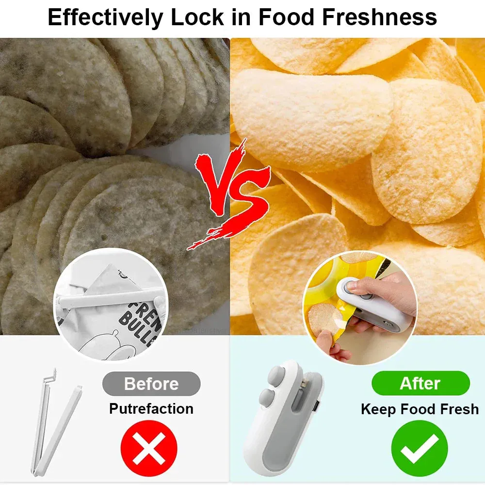 Mini Heat Bag Sealing Machine Package Sealer Bags Plastic Food Sealer Clip Bag Handheld Sealer Food Packaging Heat Sealer Opener
