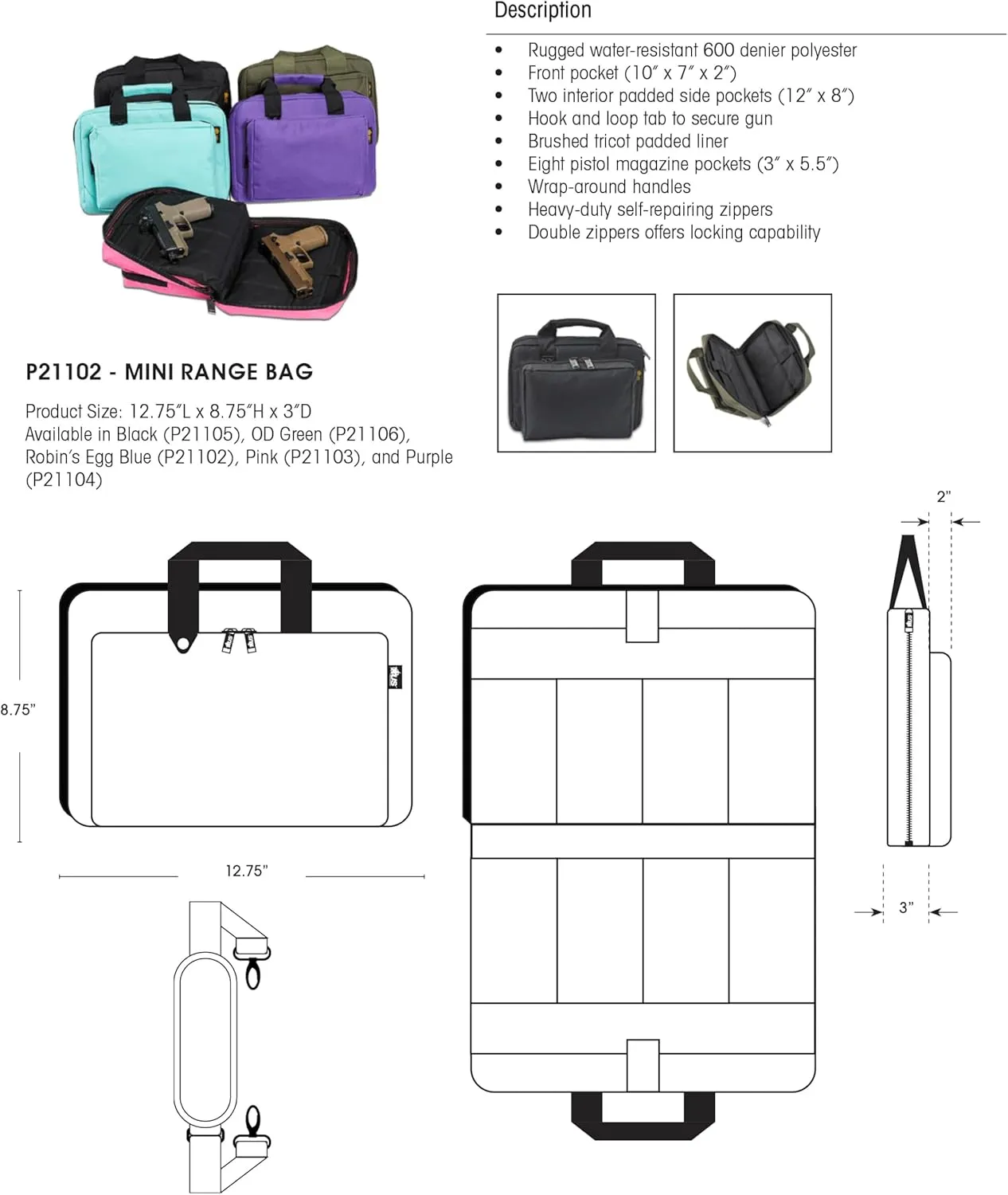 Mini Range Bag (12.75" X 8.75" X 3") - Heavy Duty Fabric - Locking Double Zippers