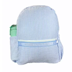 Mint - Baby Blue Seersucker Medium Backpack w/ Pocket | Mint