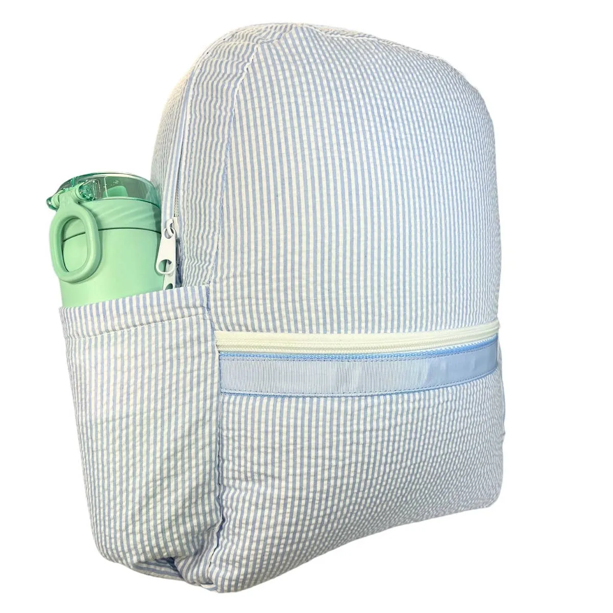 Mint - Baby Blue Seersucker Medium Backpack w/ Pocket | Mint