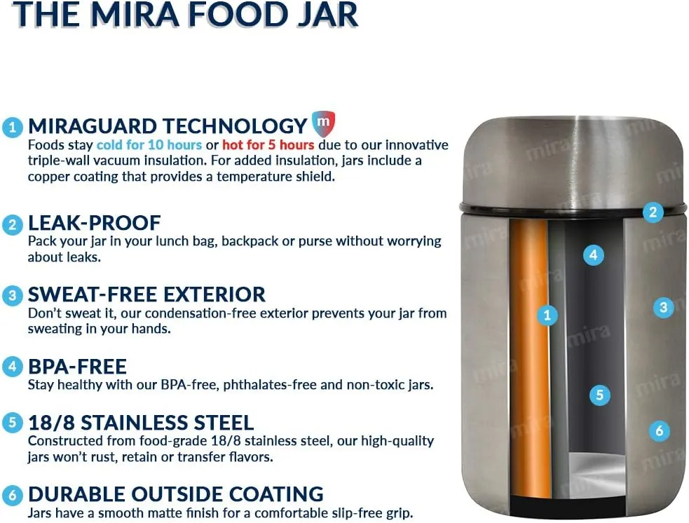 MIRA 2 Pack Insulated Food Jar Thermos for Hot Food & Soup, Compact Stainless Steel Vacuum Lunch Container, 13.5 oz, Pearl Blue, Olive Green
