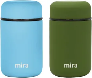 MIRA 2 Pack Insulated Food Jar Thermos for Hot Food & Soup, Compact Stainless Steel Vacuum Lunch Container, 13.5 oz, Pearl Blue, Olive Green