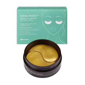 MIZON Snail Gold Eye Gel Patches   Cicaluronic Vegan De-puffing Eye Patches. Intensive eye skincare, anti-wrinkle, de-puffing, refreshing, soothing, hydrating.