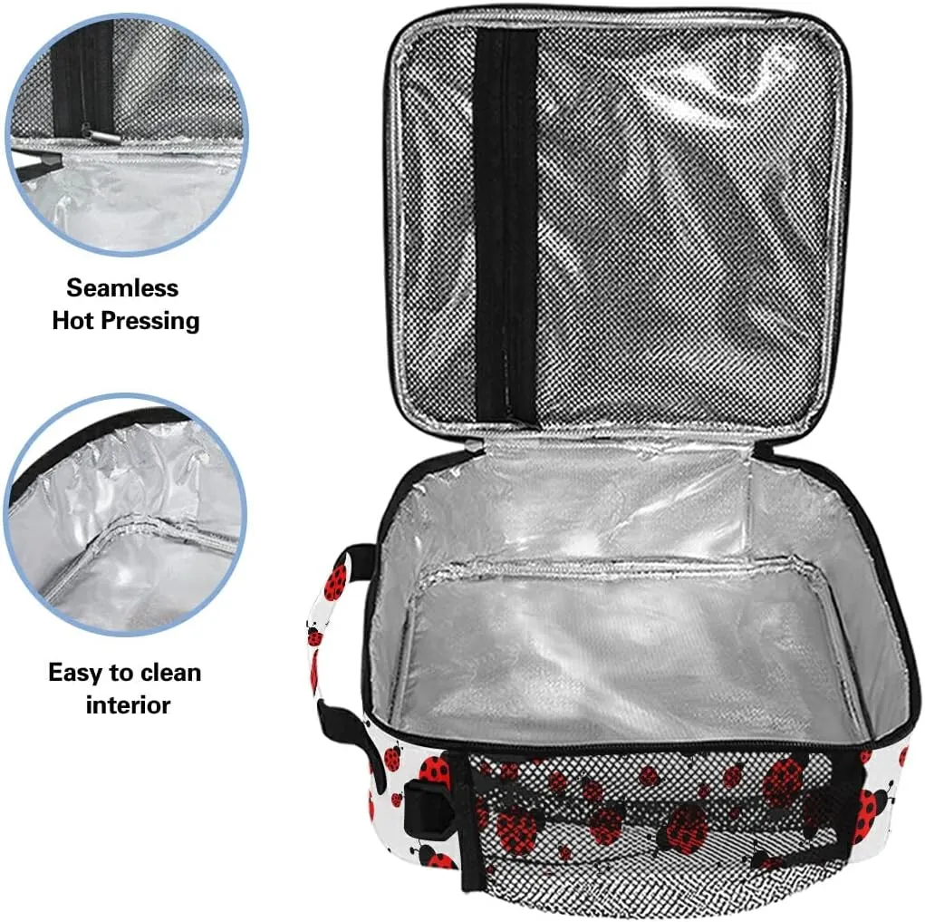 MNSRUU Lunch Bags for Boys Girls, Cute Red Ladybug Reusable Insulated Lunch Box Thermal Meal Tote Kit, Lunch Cooler Bag Organizer with Adjustable Shoulder Strap