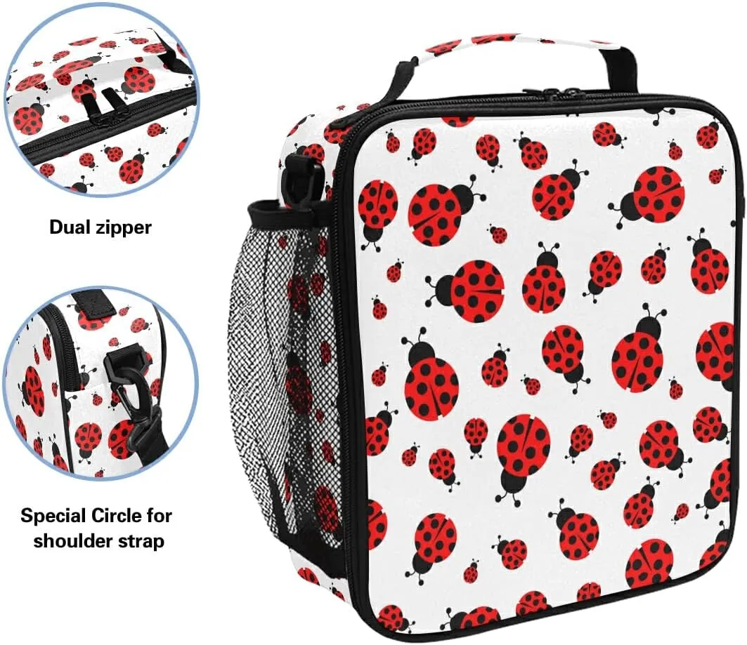 MNSRUU Lunch Bags for Boys Girls, Cute Red Ladybug Reusable Insulated Lunch Box Thermal Meal Tote Kit, Lunch Cooler Bag Organizer with Adjustable Shoulder Strap