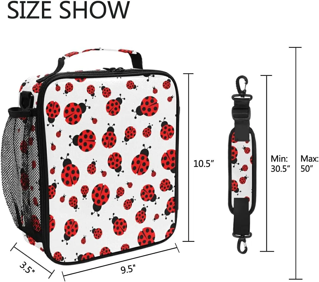 MNSRUU Lunch Bags for Boys Girls, Cute Red Ladybug Reusable Insulated Lunch Box Thermal Meal Tote Kit, Lunch Cooler Bag Organizer with Adjustable Shoulder Strap