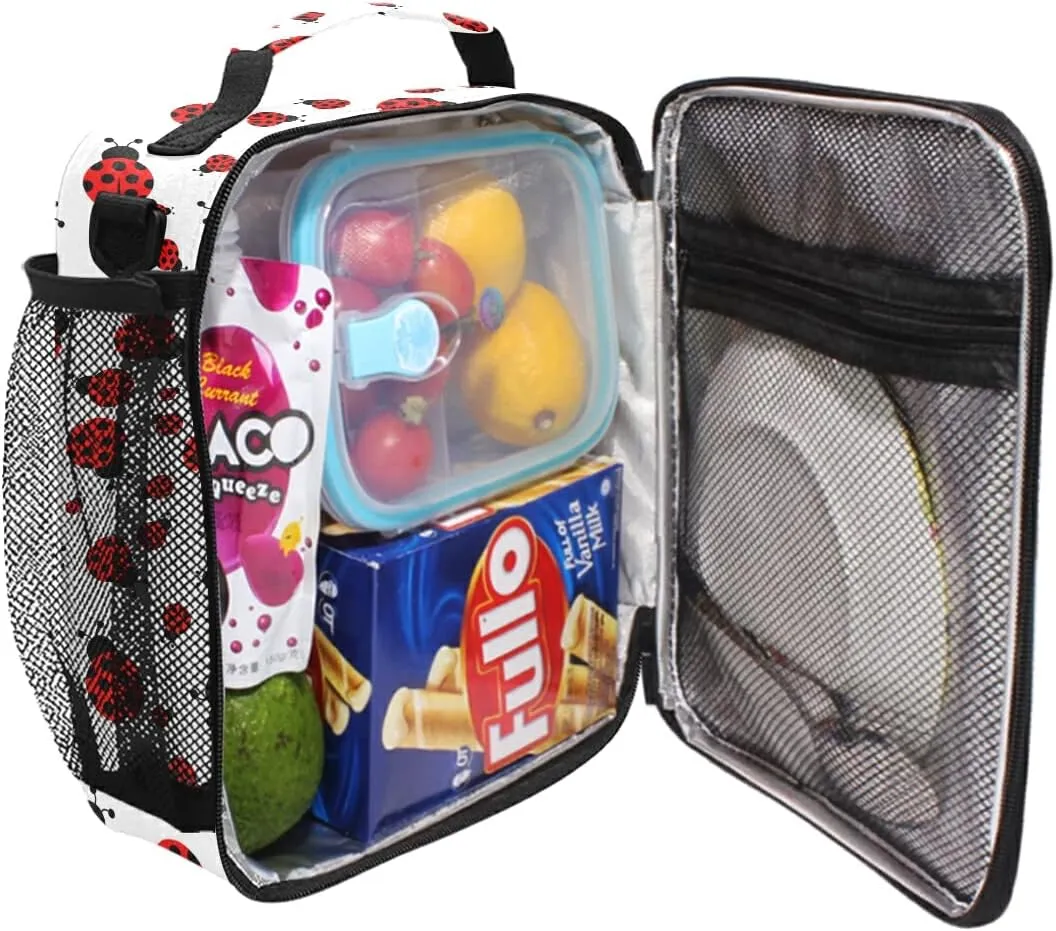 MNSRUU Lunch Bags for Boys Girls, Cute Red Ladybug Reusable Insulated Lunch Box Thermal Meal Tote Kit, Lunch Cooler Bag Organizer with Adjustable Shoulder Strap