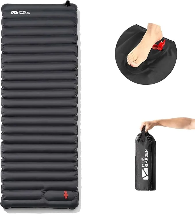 MOBI GARDEN Camping Pad, Inflatable Sleeping Mat with Built-in Foot Pump, Compact Waterproof Camping Air Mattress for Backpacking, Hiking, Tent, Traveling