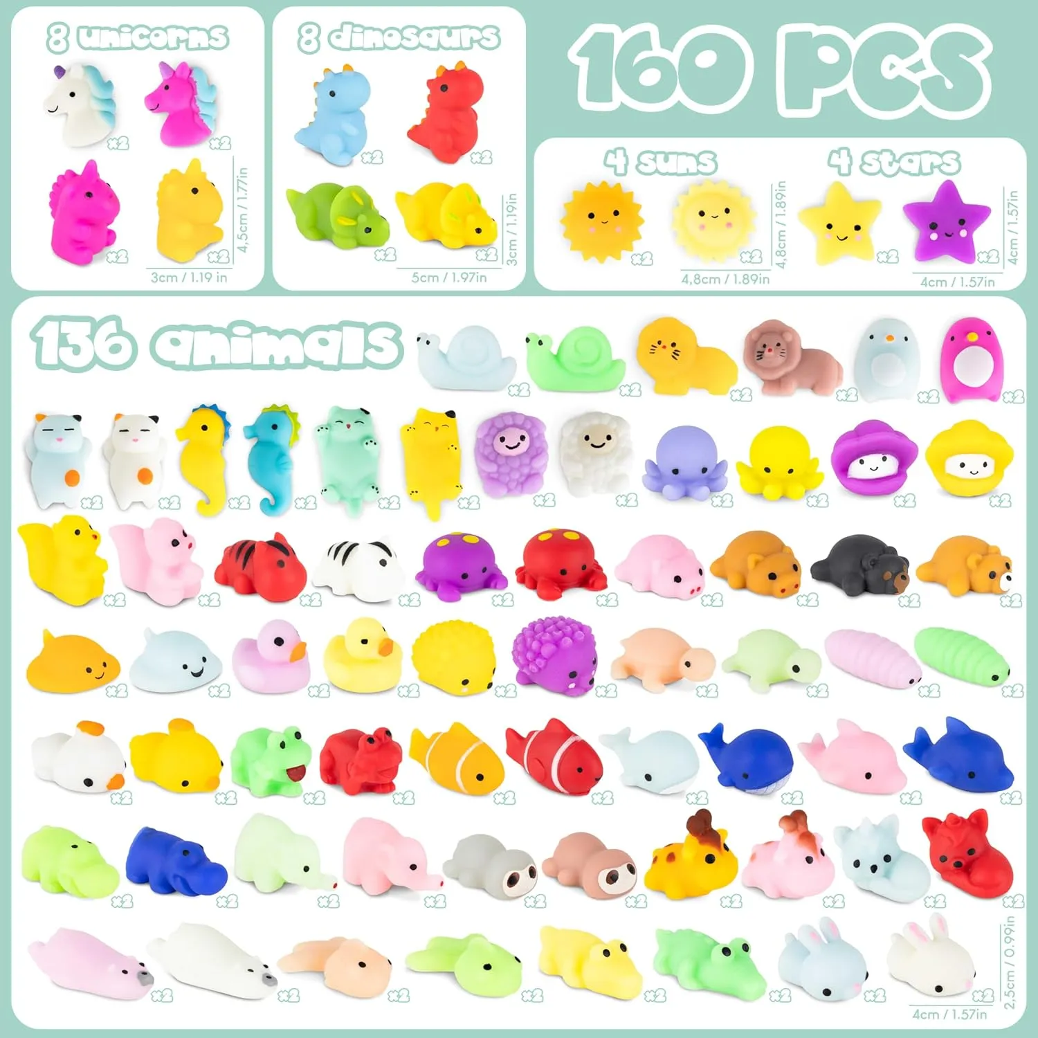 Mochi Squishy Toys Bulk for Kids Party Favors Pack 160 - BONNYCO | Goodie Bags Stuffers for Kids 3-5 4-8, Return Gifts Birthday Party | Squishy Fidget Toys, Pinata Stuffers Birthday Boys Girls Kawaii