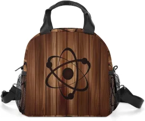Molecule Atom IconWooden Lunch Bag Women Insulated Cooler Bag Reusable Crossbody Lunch Tote Bag