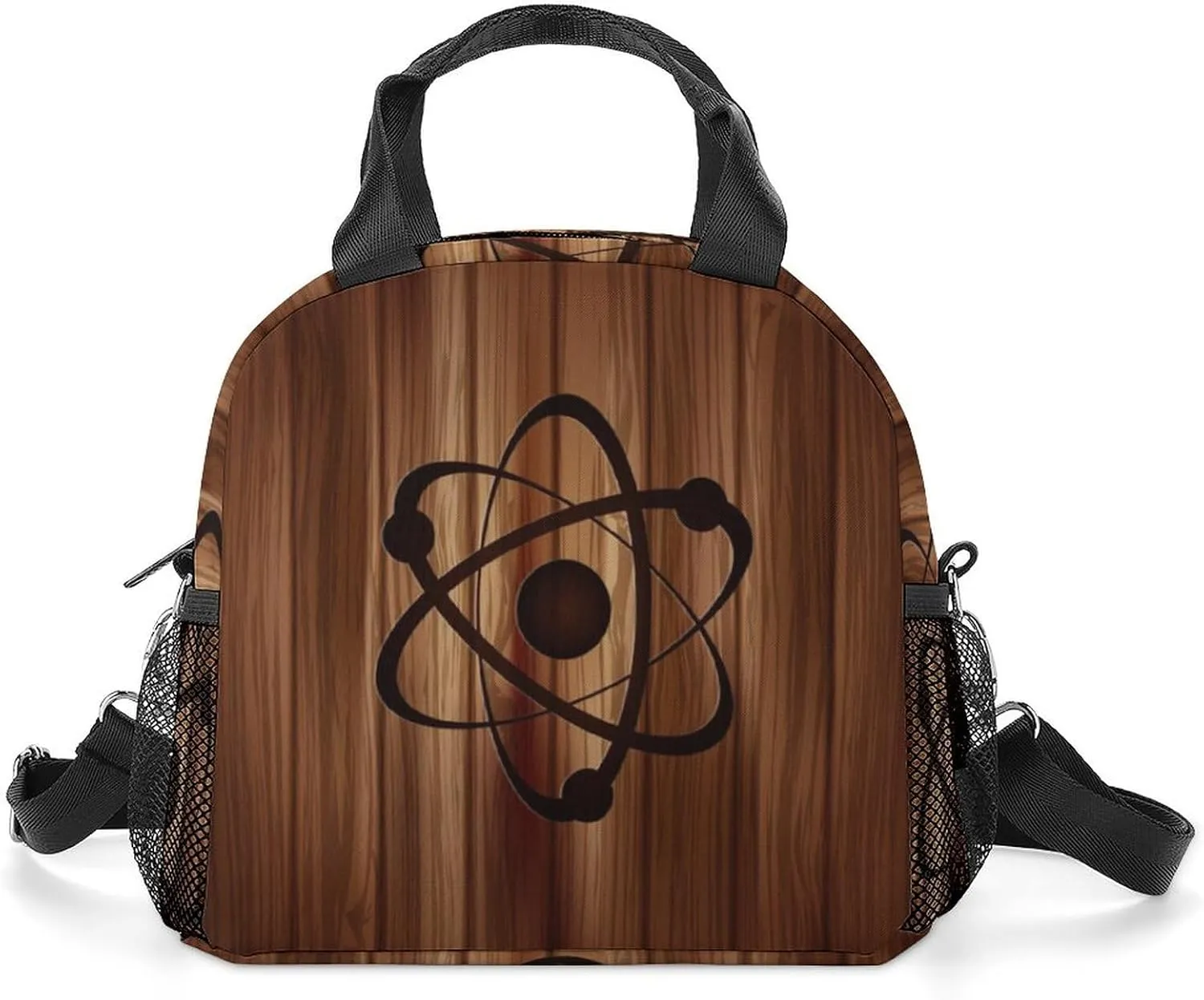Molecule Atom IconWooden Lunch Bag Women Insulated Cooler Bag Reusable Crossbody Lunch Tote Bag
