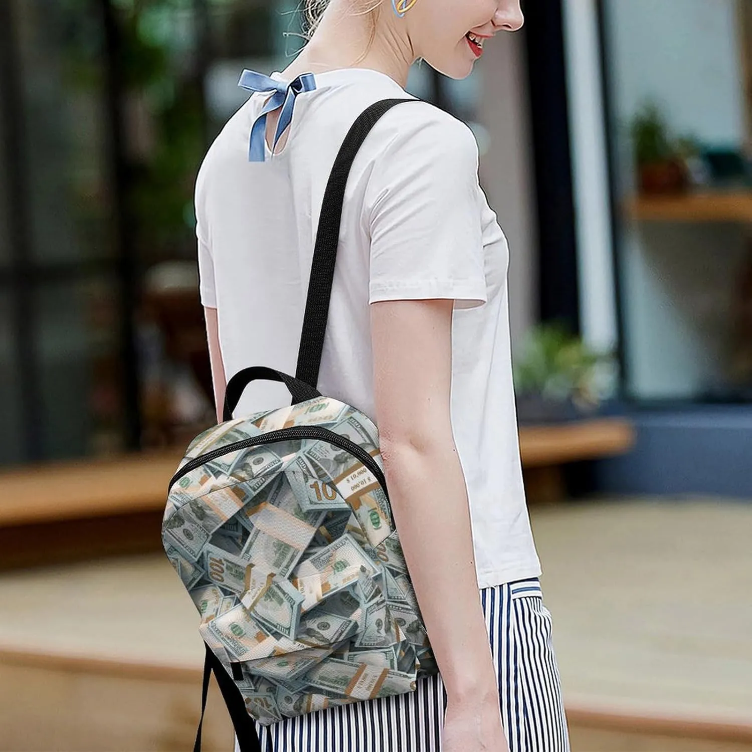 Money American Bill Dollar Casual Women's Backpack, Lightweight, Waterproof, Versatile Daily Bag