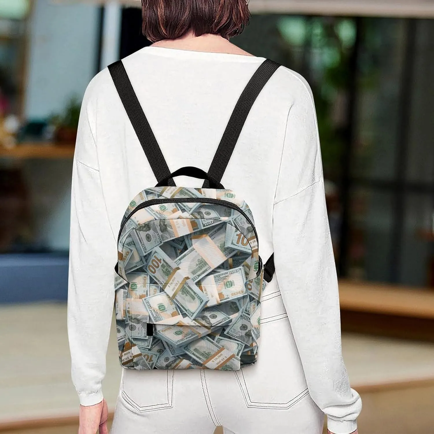 Money American Bill Dollar Casual Women's Backpack, Lightweight, Waterproof, Versatile Daily Bag