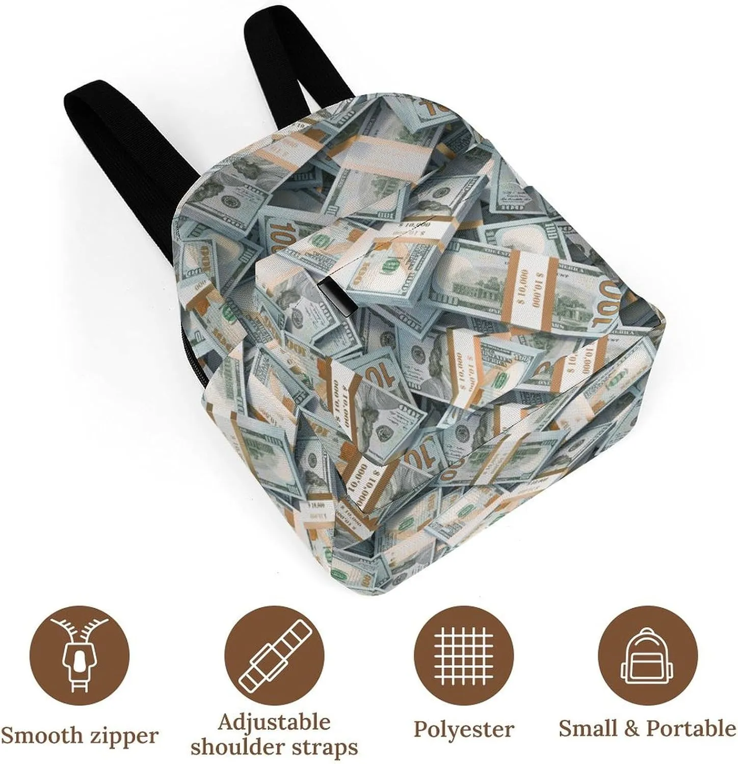 Money American Bill Dollar Casual Women's Backpack, Lightweight, Waterproof, Versatile Daily Bag